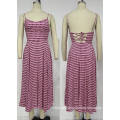 Frauen rosa geometrische Schulter -Stapten Rückenfreies Kleid